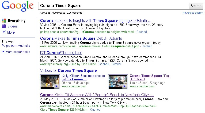 Corona Search Times Square