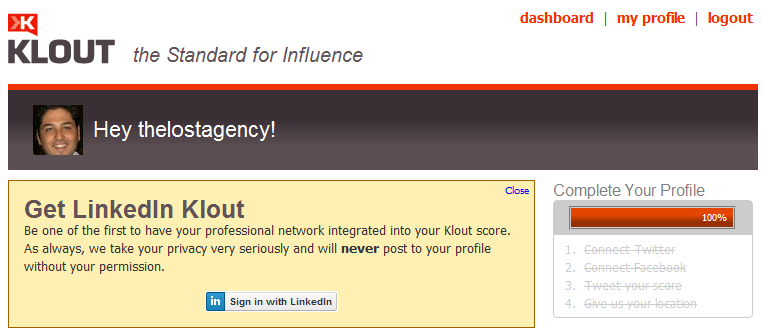 Klout Screen 1