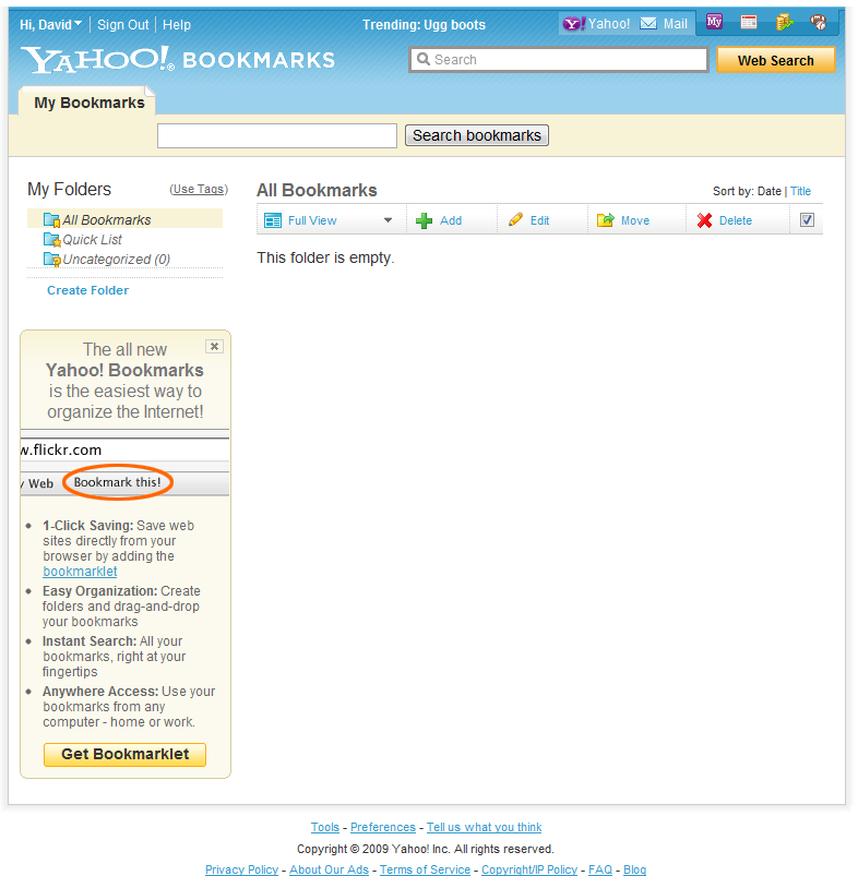 Yahoo Bookmarks