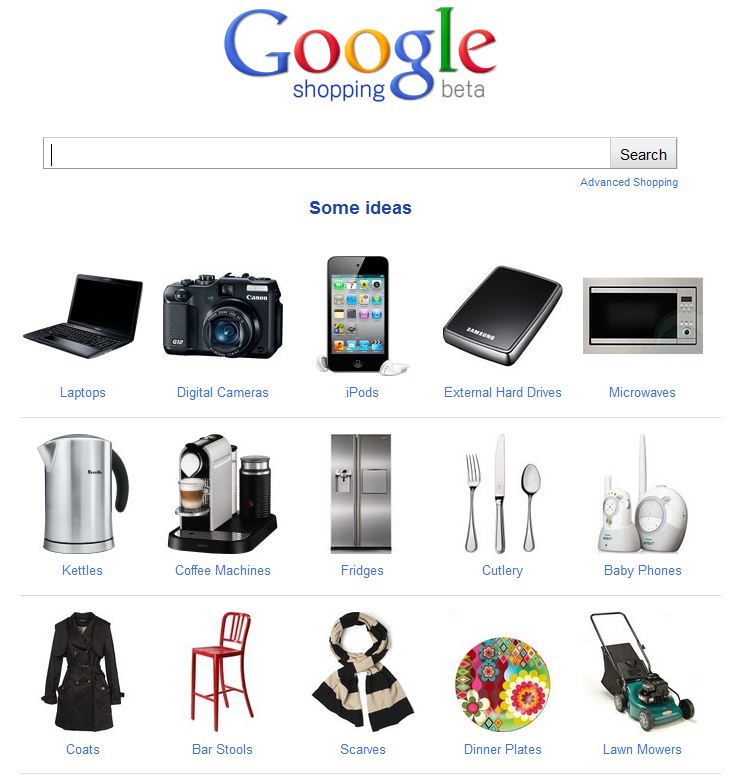 Google Shopping Example Searches